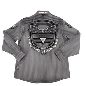 Roar Aviation Edition Men’s 2XL Gray Embroidered Military Moto Shirt 100% Cotton